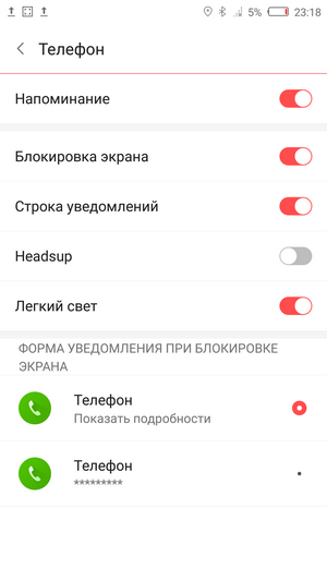 Уведомления приложения Телефон