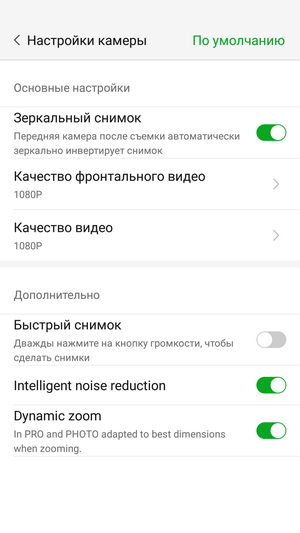 Все настройки камеры
