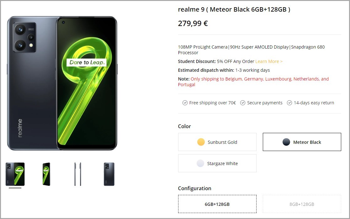 Смартфон Realme 9 4G В Европе